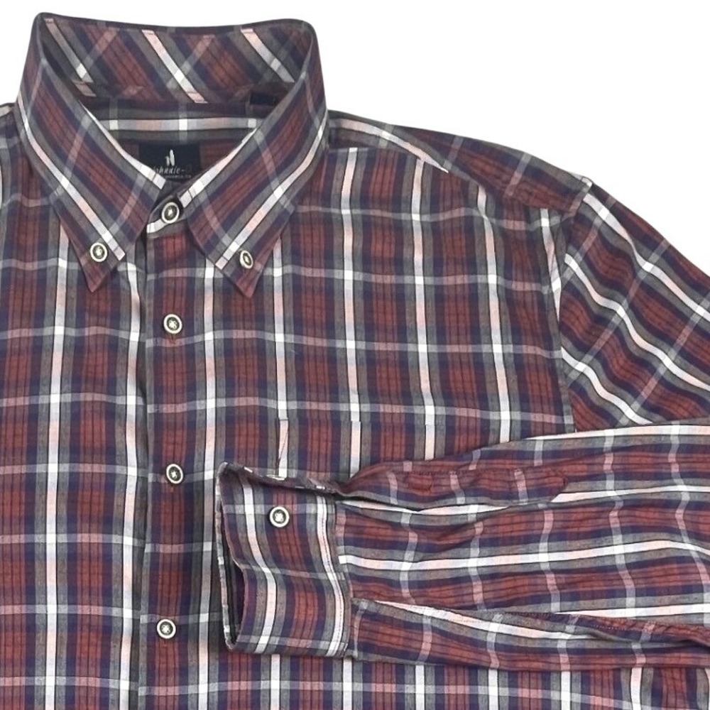 Johnnie-O Button Down Mens XL Burgundy Blue Plaid Long Sleeve‎ Casual Shirt